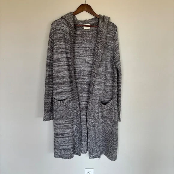 Sienna Sky Womens Grey Space Dye Hooded Open Front Longline Cardigan Sweater L - Picture 1 of 5
